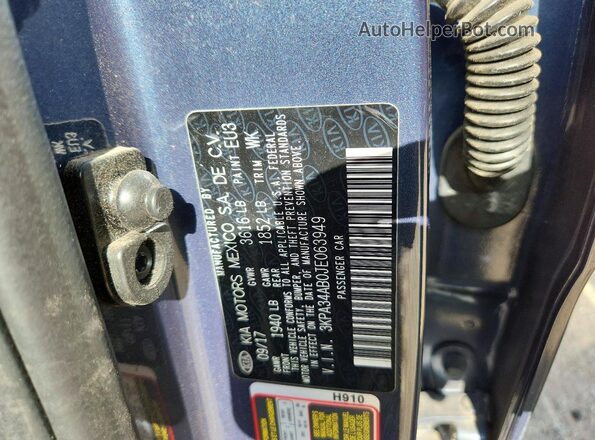 3KPA34AB0JE063949 2018 KIA RIO Синий Вид подкапотного пространства