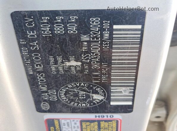 3KPA35AD0LE324068 2020 KIA RIO Silver Вид підкапотного простору