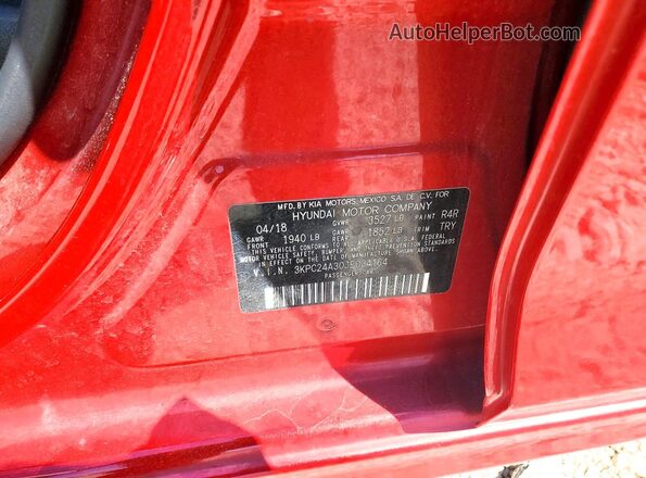3KPC24A30JE034164 2018 HYUNDAI ACCENT Red Vista del compartimento del motor