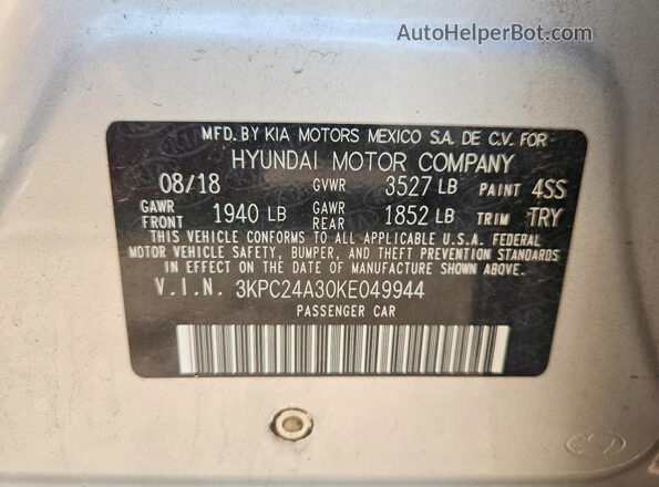 3KPC24A30KE049944 2019 HYUNDAI ACCENT Серебряный Вид подкапотного пространства
