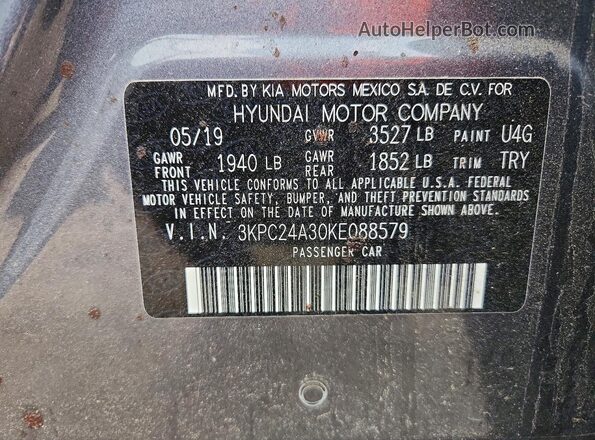3KPC24A30KE088579 2019 HYUNDAI ACCENT Blue VIN կոդի պիտակի տեսք