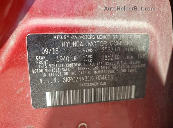 3KPC24A31KE054666 2019 HYUNDAI ACCENT Red Engine compartment view