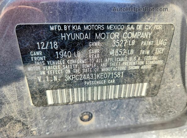 3KPC24A31KE071581 2019 HYUNDAI ACCENT Gray VIN sticker view
