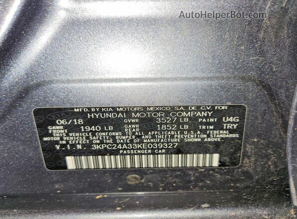 3KPC24A33KE039327 2019 HYUNDAI ACCENT Silver ძრავის განყოფილების ხედი