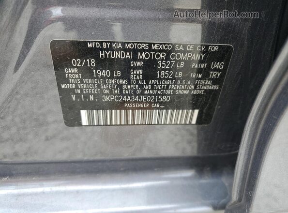 3KPC24A34JE021580 2018 HYUNDAI ACCENT Gray Engine compartment view