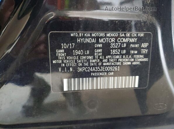 3KPC24A35JE009261 2018 HYUNDAI ACCENT Black ძრავის განყოფილების ხედი