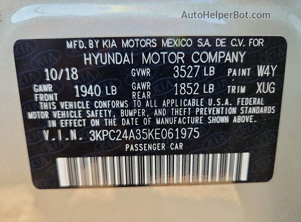 3KPC24A35KE061975 2019 HYUNDAI ACCENT Beige ძრავის განყოფილების ხედი
