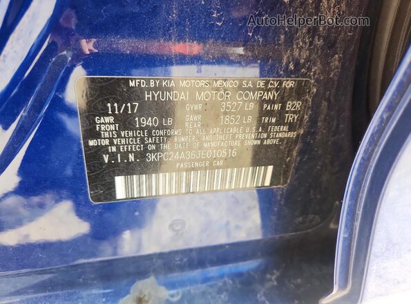 3KPC24A36JE010516 2018 HYUNDAI ACCENT Синий Вид подкапотного пространства