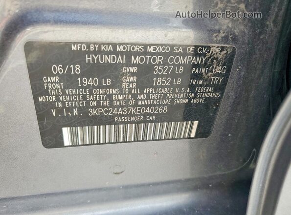 3KPC24A37KE040268 2019 HYUNDAI ACCENT Gray ძრავის განყოფილების ხედი