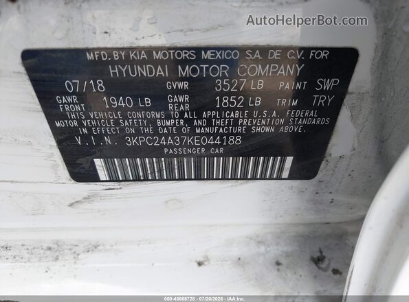3KPC24A37KE044188 2019 HYUNDAI ACCENT White Engine compartment view