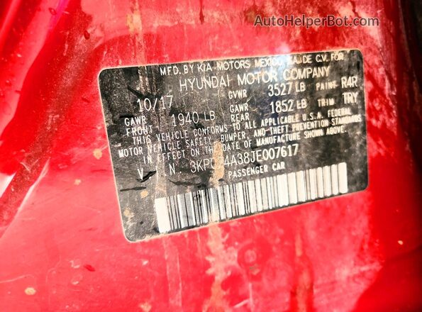 3KPC24A38JE007617 2018 HYUNDAI ACCENT Red Widok komory silnika