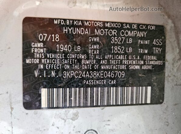 3KPC24A38KE046709 2019 HYUNDAI ACCENT Silver Շարժիչի բաժամունքի տեսք