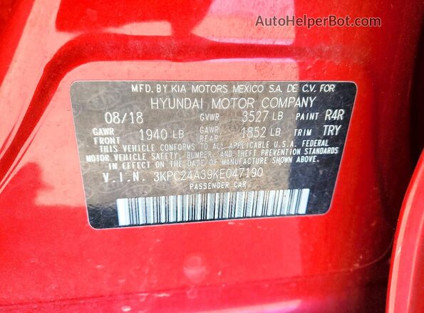 3KPC24A39KE047190 2019 HYUNDAI ACCENT Red Вид підкапотного простору