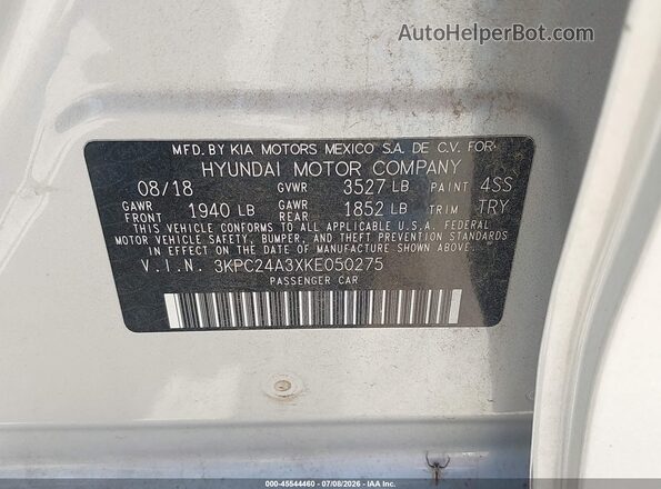 3KPC24A3XKE050275 2019 HYUNDAI ACCENT Silver Vista del compartimento del motor