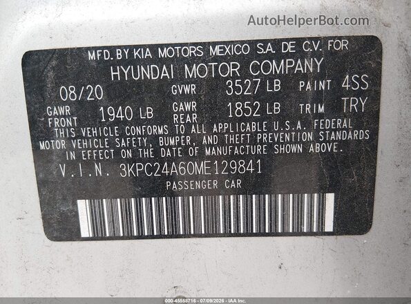 3KPC24A60ME129841 2021 HYUNDAI ACCENT Silver Вид підкапотного простору
