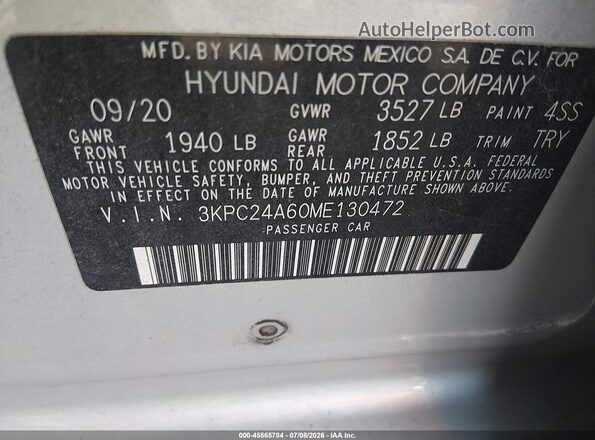 3KPC24A60ME130472 2021 HYUNDAI ACCENT Silver Widok komory silnika