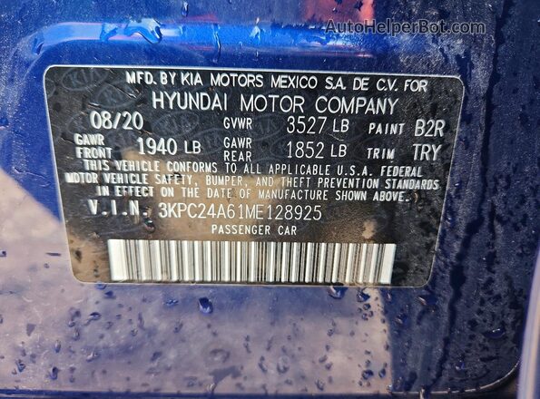 3KPC24A61ME128925 2021 HYUNDAI ACCENT Blue VIN կոդի պիտակի տեսք