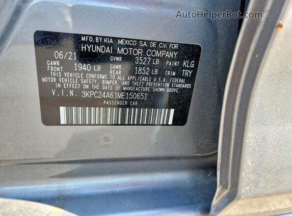 3KPC24A61ME150651 2021 HYUNDAI ACCENT Gray Շարժիչի բաժամունքի տեսք