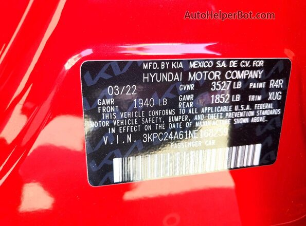 3KPC24A61NE168259 2022 HYUNDAI ACCENT Red Vista del compartimento del motor