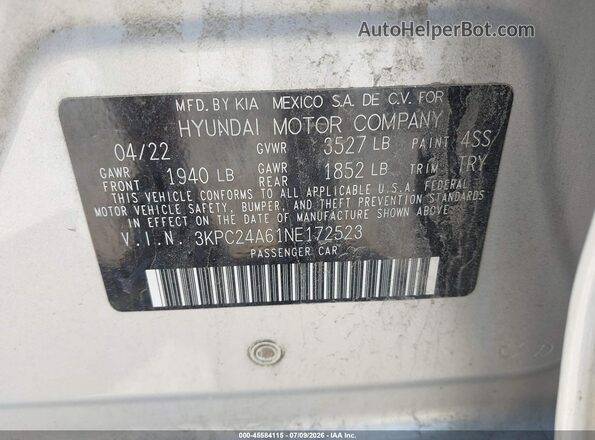 3KPC24A61NE172523 2022 HYUNDAI ACCENT Silver Engine compartment view