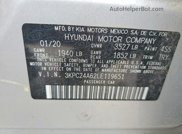 3KPC24A62LE119651 2020 HYUNDAI ACCENT Silver Вид підкапотного простору