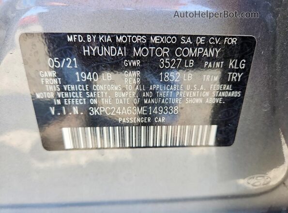 3KPC24A63ME149338 2021 HYUNDAI ACCENT Silver ძრავის განყოფილების ხედი