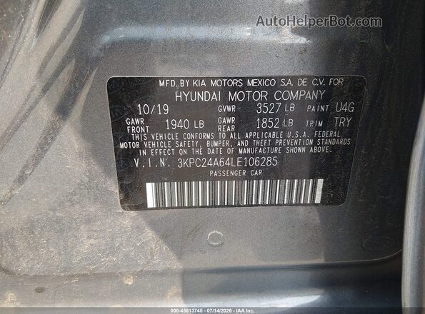 3KPC24A64LE106285 2020 HYUNDAI ACCENT Серый Вид подкапотного пространства