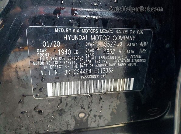 3KPC24A64LE117352 2020 HYUNDAI ACCENT Черный Вид наклейки с VIN-кодом