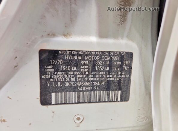 3KPC24A64ME138459 2021 HYUNDAI ACCENT White Widok komory silnika