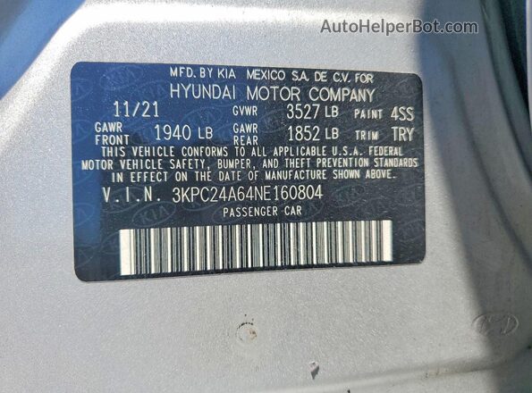 3KPC24A64NE160804 2022 HYUNDAI ACCENT Gray Շարժիչի բաժամունքի տեսք