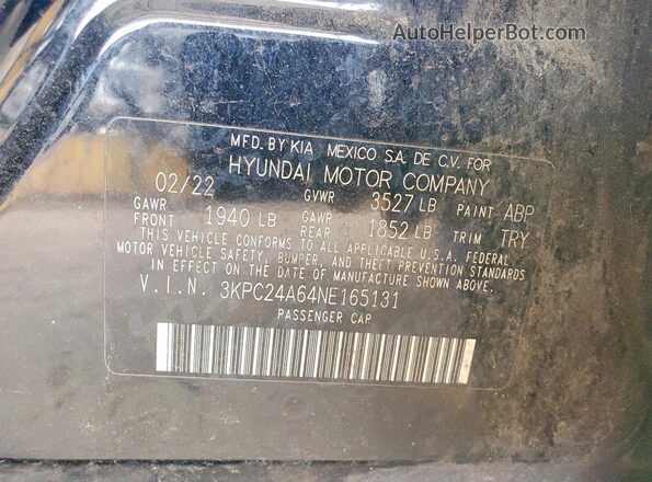 3KPC24A64NE165131 2022 HYUNDAI ACCENT Черный Вид подкапотного пространства