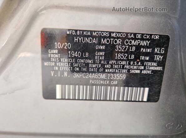 3KPC24A65ME133559 2021 HYUNDAI ACCENT Gray Вид підкапотного простору