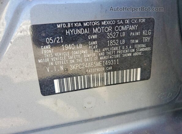 3KPC24A65ME149311 2021 HYUNDAI ACCENT Gray Engine compartment view