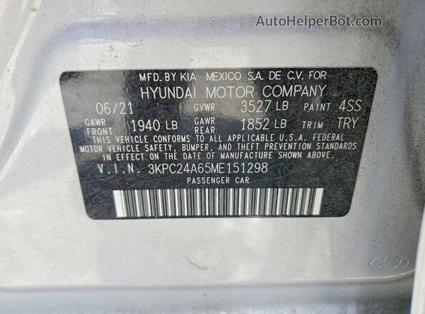 3KPC24A65ME151298 2021 HYUNDAI ACCENT Серебряный Вид подкапотного пространства