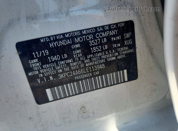 3KPC24A66LE113948 2020 HYUNDAI ACCENT White Engine compartment view