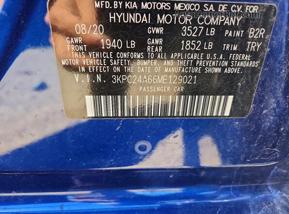 3KPC24A66ME129021 2021 HYUNDAI ACCENT Blue Vista del compartimento del motor