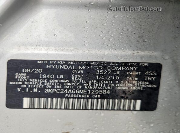 3KPC24A66ME129584 2021 HYUNDAI ACCENT Silver Vista del compartimento del motor