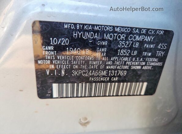 3KPC24A66ME131769 2021 HYUNDAI ACCENT Silver Շարժիչի բաժամունքի տեսք
