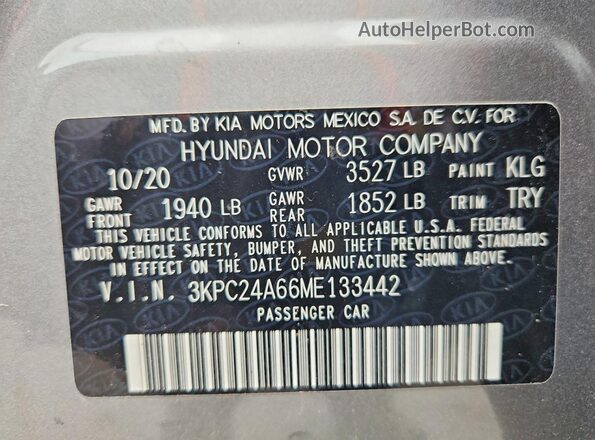 3KPC24A66ME133442 2021 HYUNDAI ACCENT Silver Widok komory silnika