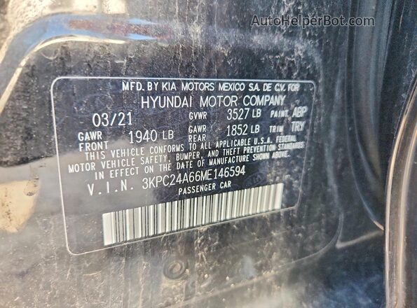 3KPC24A66ME146594 2021 HYUNDAI ACCENT Черный Вид подкапотного пространства