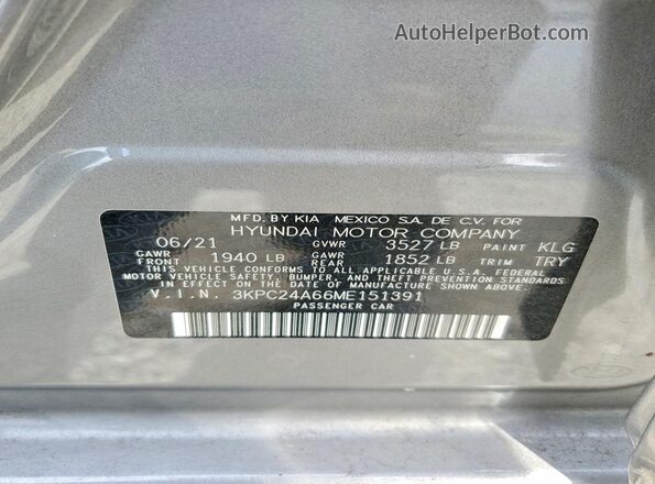 3KPC24A66ME151391 2021 HYUNDAI ACCENT Белый Вид подкапотного пространства
