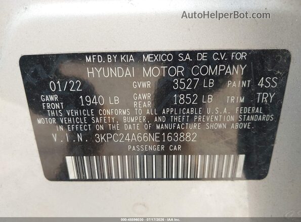3KPC24A66NE163882 2022 HYUNDAI ACCENT Silver Engine compartment view