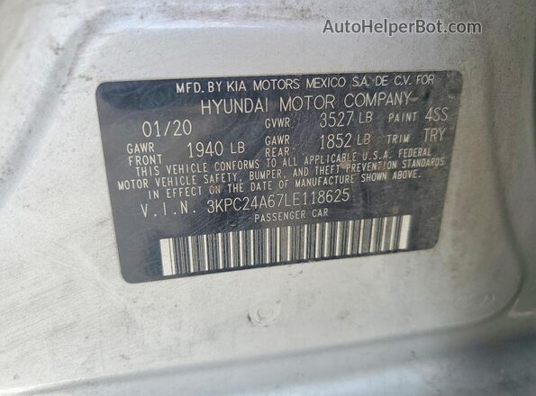 3KPC24A67LE118625 2020 HYUNDAI ACCENT Silver Շարժիչի բաժամունքի տեսք