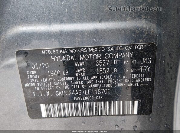 3KPC24A67LE118706 2020 HYUNDAI ACCENT Gray Շարժիչի բաժամունքի տեսք
