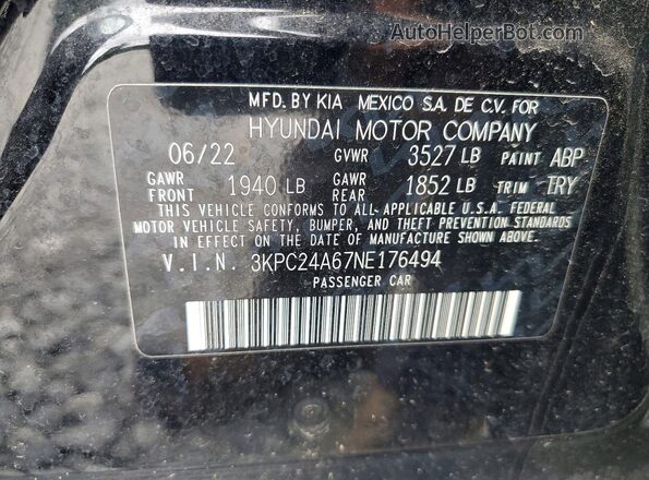 3KPC24A67NE176494 2022 HYUNDAI ACCENT Black Շարժիչի բաժամունքի տեսք