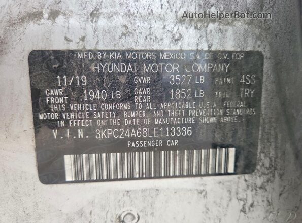 3KPC24A68LE113336 2020 HYUNDAI ACCENT Серебряный Вид наклейки с VIN-кодом