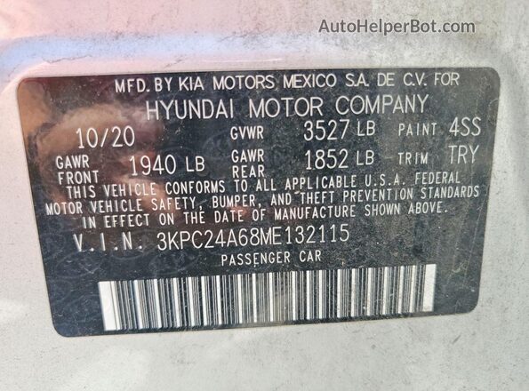 3KPC24A68ME132115 2021 HYUNDAI ACCENT Серебряный Вид наклейки с VIN-кодом