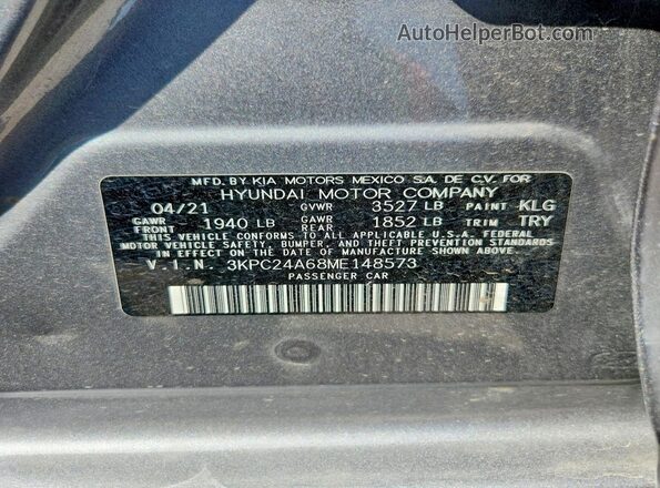 3KPC24A68ME148573 2021 HYUNDAI ACCENT Silver Vista del compartimento del motor