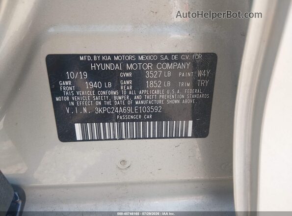 3KPC24A69LE103592 2020 HYUNDAI ACCENT Green Widok komory silnika