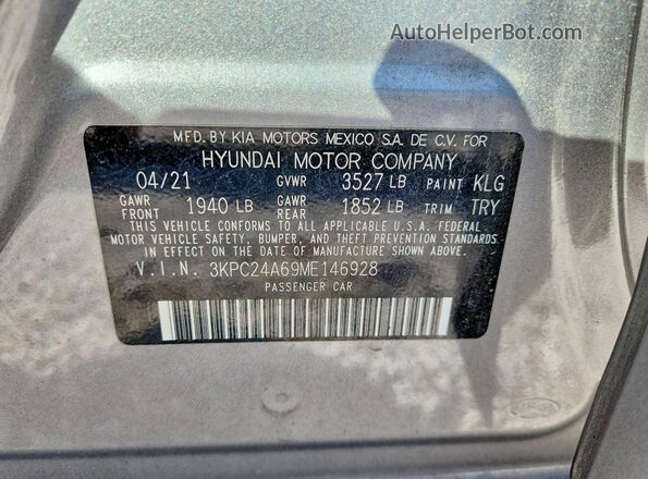 3KPC24A69ME146928 2021 HYUNDAI ACCENT Silver ძრავის განყოფილების ხედი